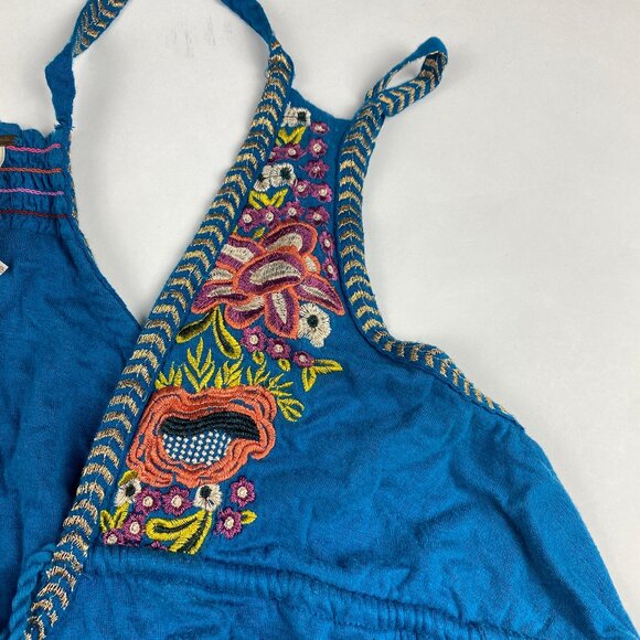 Free People Lovers Cove Mini Dress Size XS Teal Embroidered - Picture 6 of 16